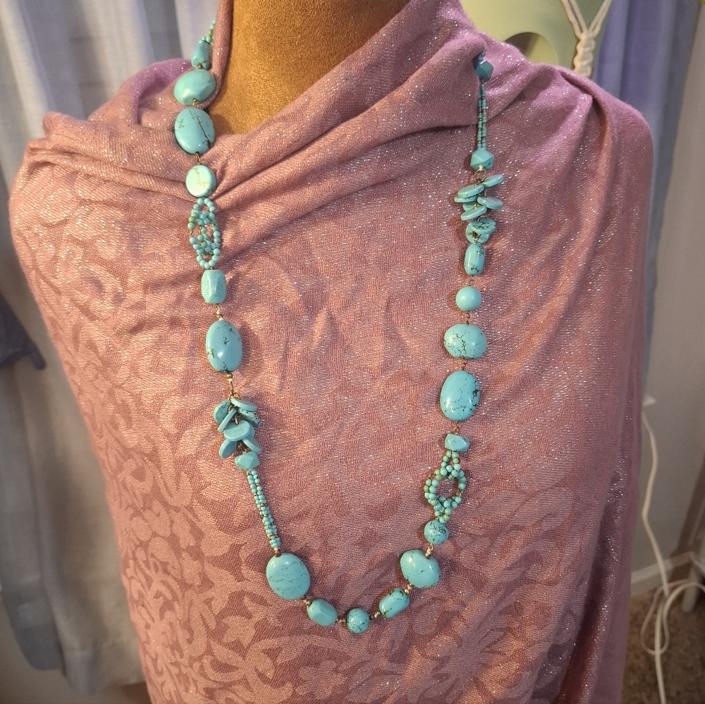 🦋Vintage Coldwater Creek Turquoise Stone Beaded Convertible Long Necklace